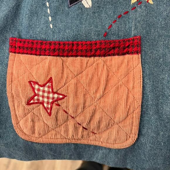 Vintage Casey Coleman Denim Embroidery Angels Lined Shacket M/L Corduroy Pockets - Picture 13 of 15